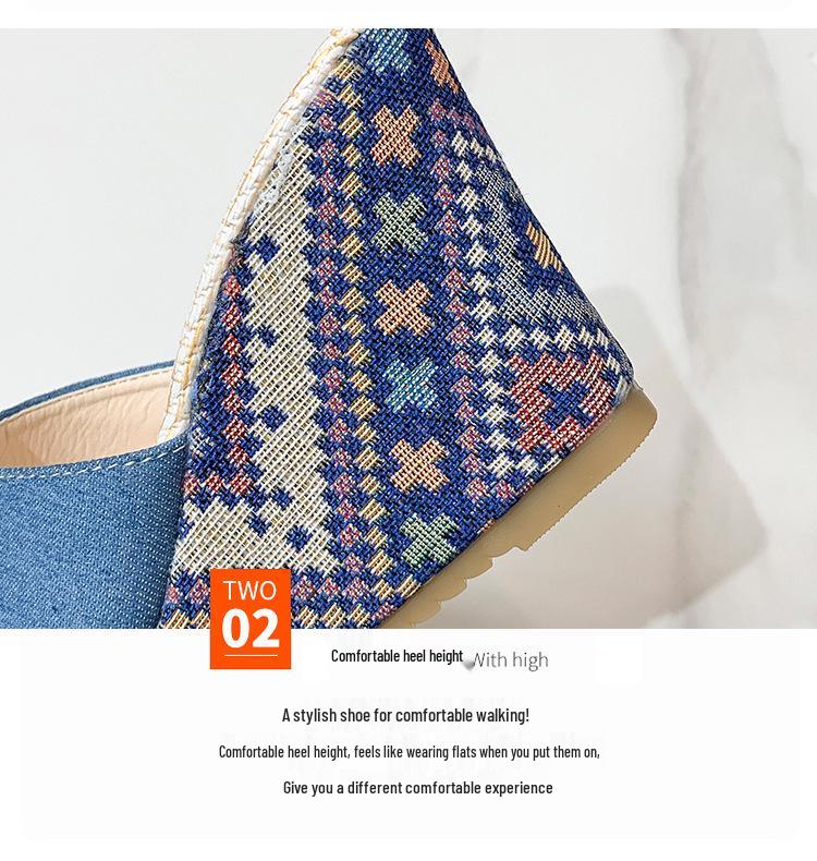 2023 Summer Women's Versatile Denim Platform Wedge Roman Sandals