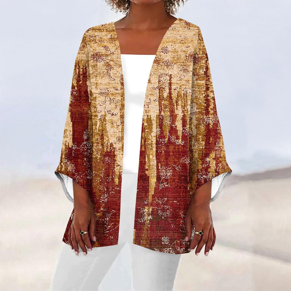 Damen-Strickjacke, lässig, modisch, Retro-Druck, leicht, mittellang