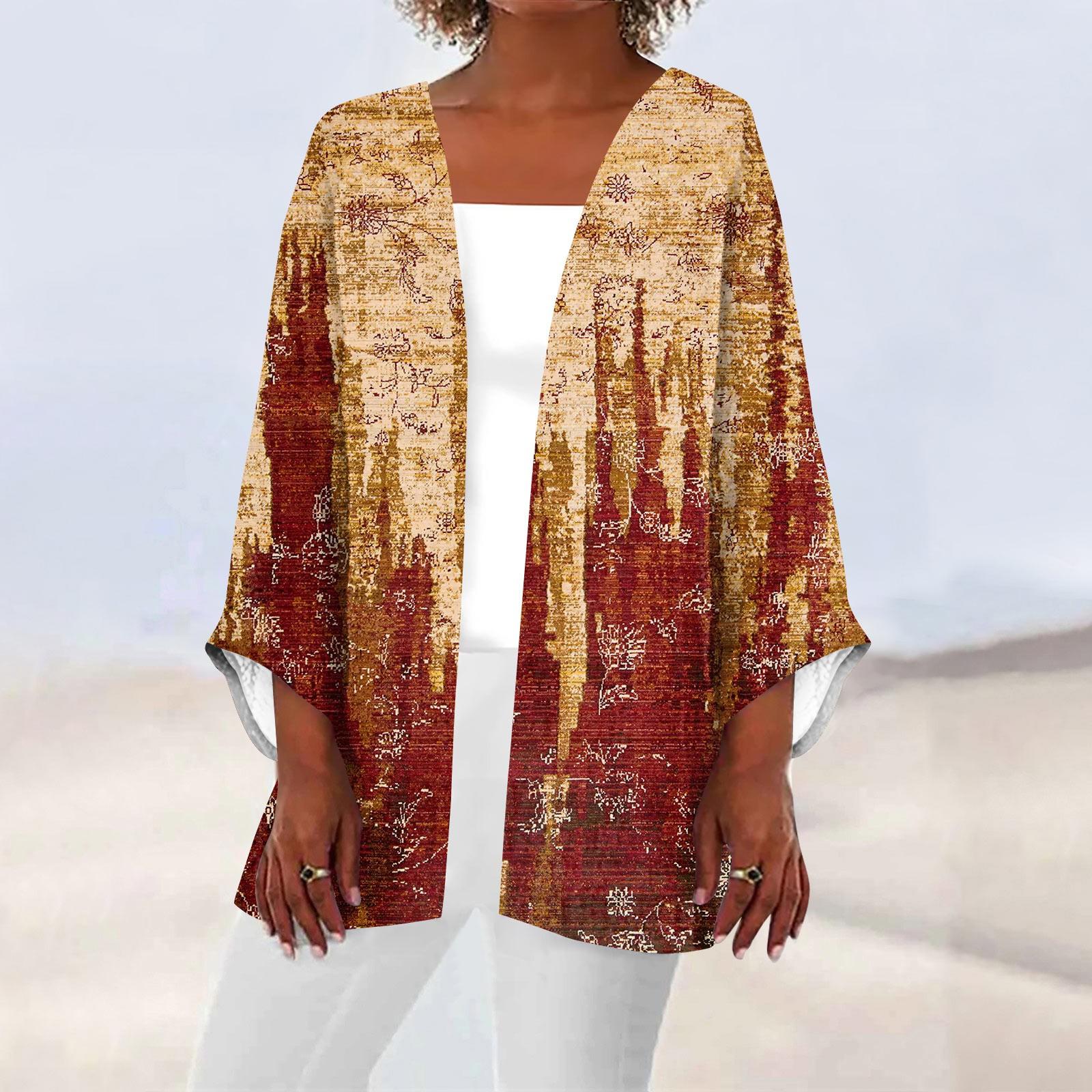 

Женская повседневная модная легкая куртка средней длины с принтом в стиле ретро, ​​кардиган XXXXXL имбирный