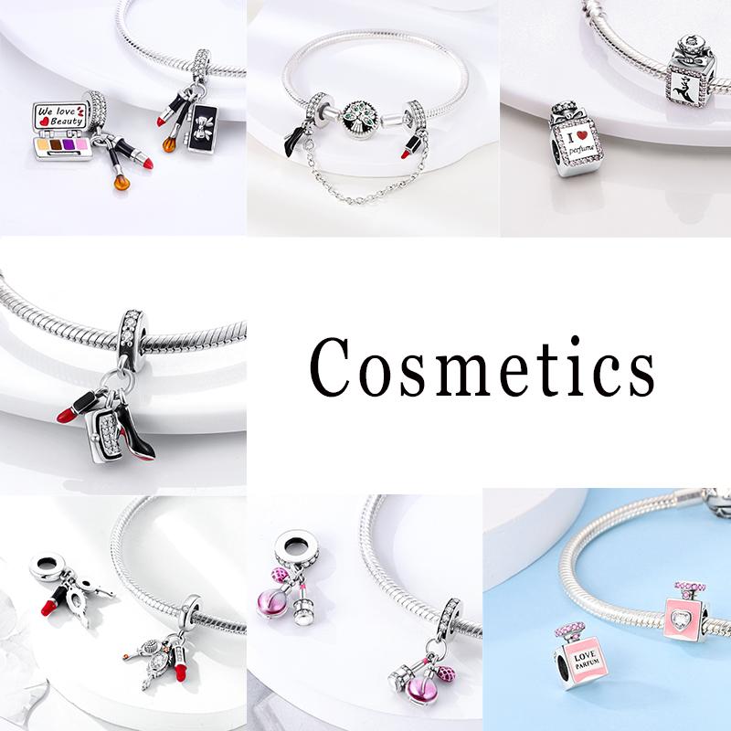 925 Silver Charms Lipstick Perfume High Heels Handbag Dress Camera Pendant Fit Original Pan Bracelet Bead DIY For Woman