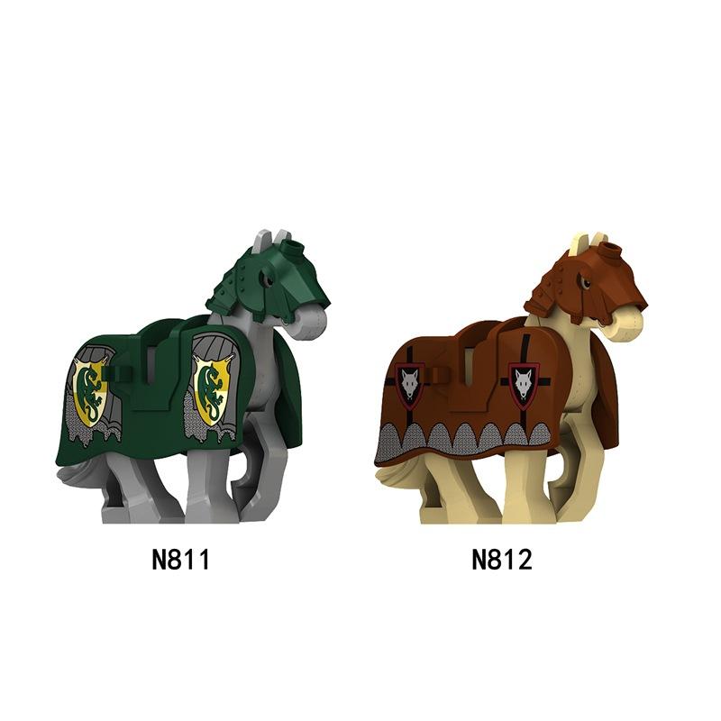 MOC Medieval Red Lion Black Eagle Castle Soldier Knight Horse Mount Building Block Military Figure Vest Armor Flag Toy Gift B036