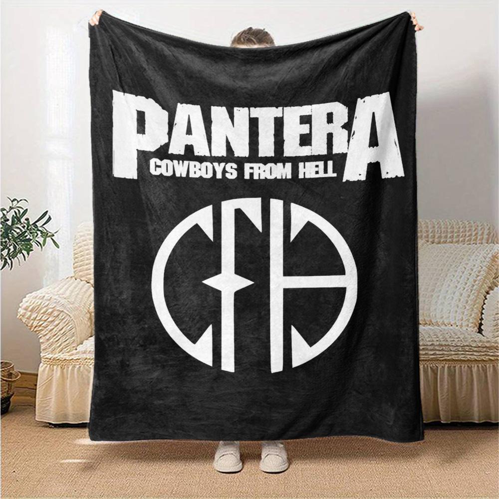 Pantera Cowboys From Hell Band Logo Graphic Print Flannel Blanket Black Background Heavy Metal Rock Soft Throw Blanket Music Fan Home Decor