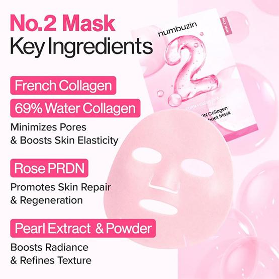 NUMBUZIN Maska w płachcie No.2 Rose PDRN Kolagen Ujędrniająca 33ml*4SZT.