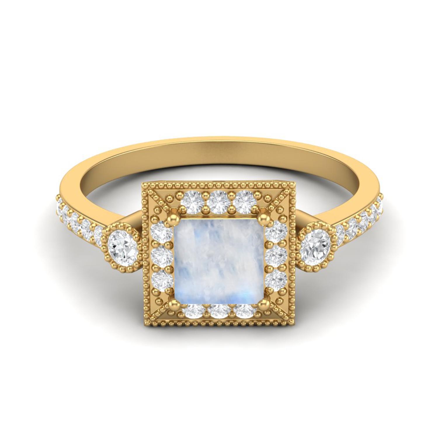 1.27 Cts Moonstone Square Shape Solitaire 925 Sterling Silver Gold Vermeil Wedding Women Ring 8 жёлтый