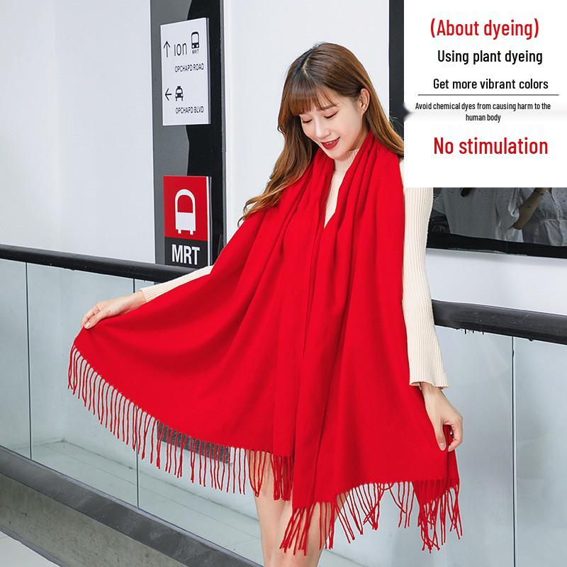 Women's Imitation Cashmere Winter Scarf - Thick Solid Color, Versatile Men's Shawl, Cashmere Wool Blend