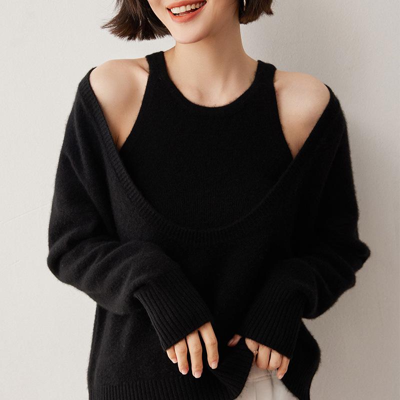 Autumn/Winter Women's Cashmere Sweater Vest & Knit Pullover Set