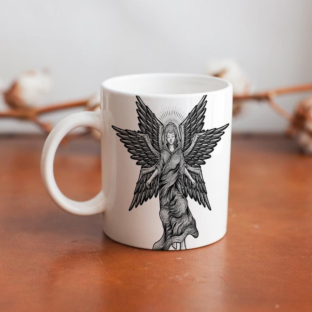 11 oz weiße Keramiktasse mit beidseitig bedrucktem Design, glänzende Oberfläche und robustes Gefühl für Heißgetränke-Liebhaber zu Hause