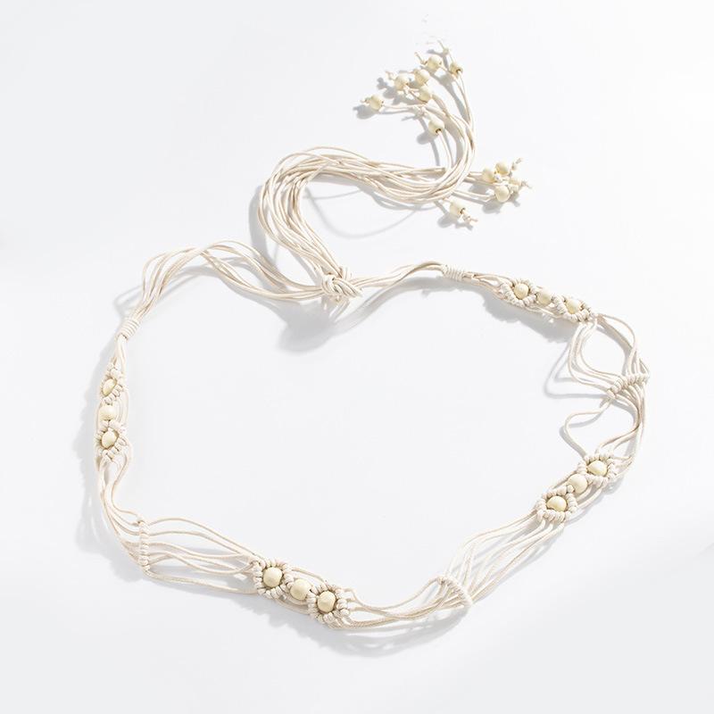 Boho Style Flowers Weaving Knotted Ethnic Style Handmade Wooden Beads Women's Belt Leisure Vacation Style Beautiful Waist Rope