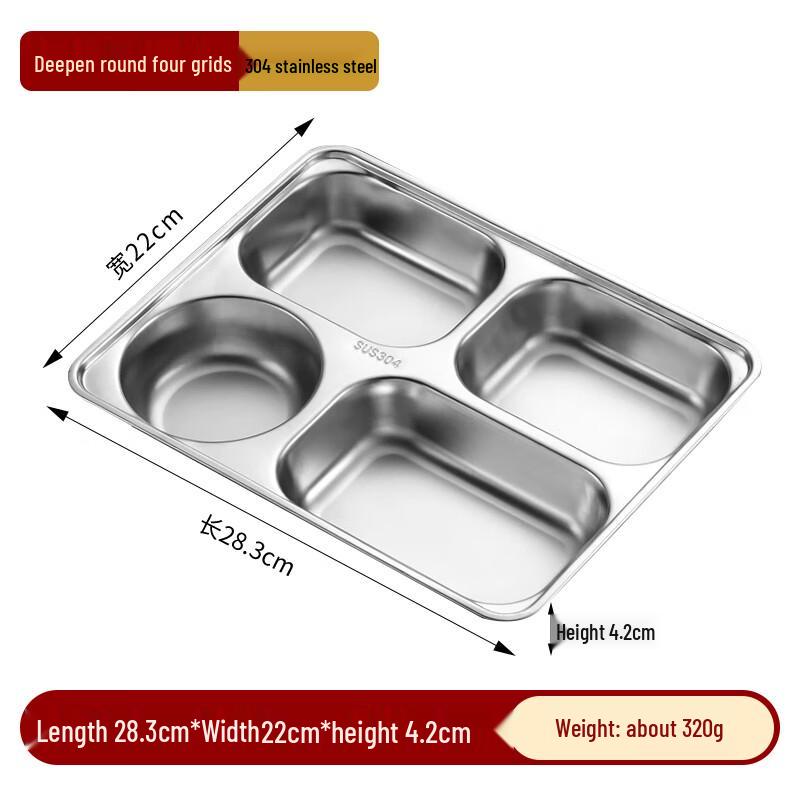 304 Stainless Steel Round 4-Compartment Lunch Tray