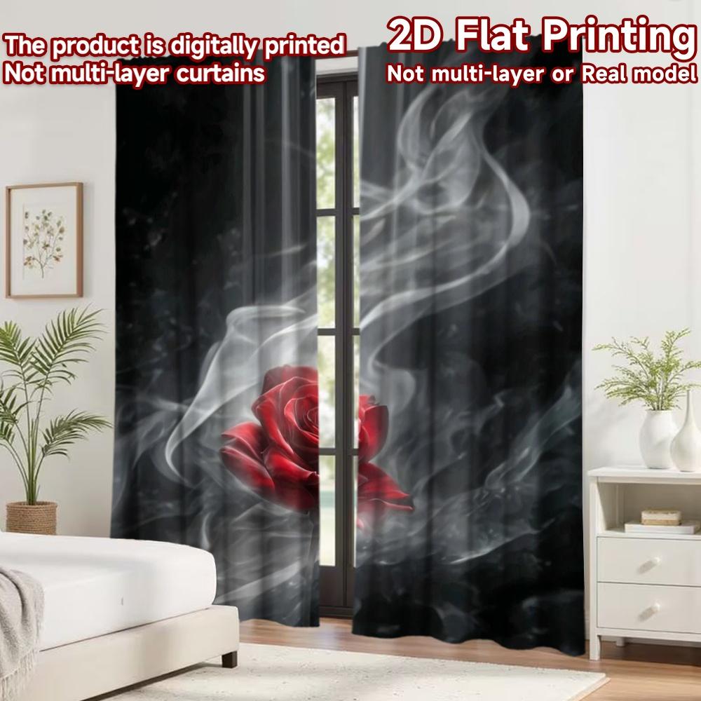 2D flat printing 2pcs Curtain Window Curtains Mystical Red Rose Digital Printed Polyester Drapes Family Party Use for Living