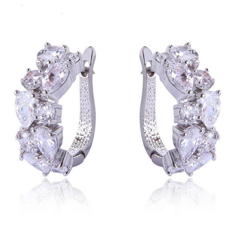 Ohrringe für Damen Schmuck 14K Gold Plated Pendientes Mode Runder Kreis Mosaik Klare Zirkonia Zirkon Stecker DIY Ohrring Schmuck