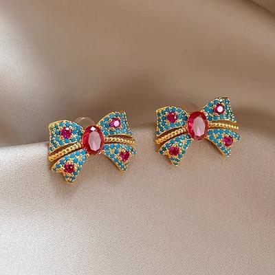 Fashion Zircon Bow Earrings Boho Red Crystal Earrings For Women Fashion Party Jewelry Wedding Trendy Accessories Gifts