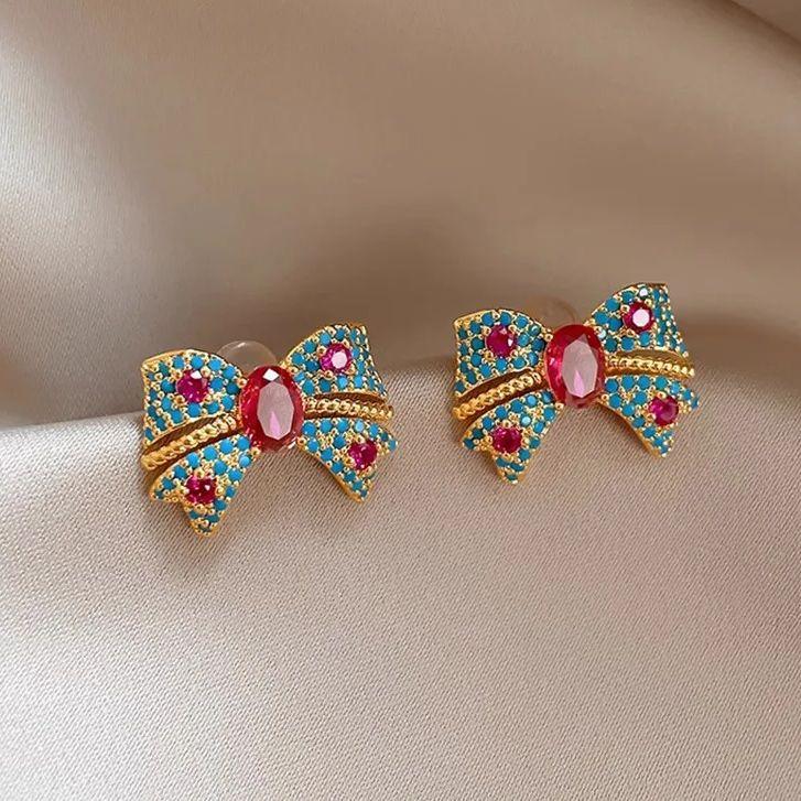 Fashion Zircon Bow Earrings Boho Red Crystal Earrings For Women Fashion Party Jewelry Wedding Trendy Accessories Gifts