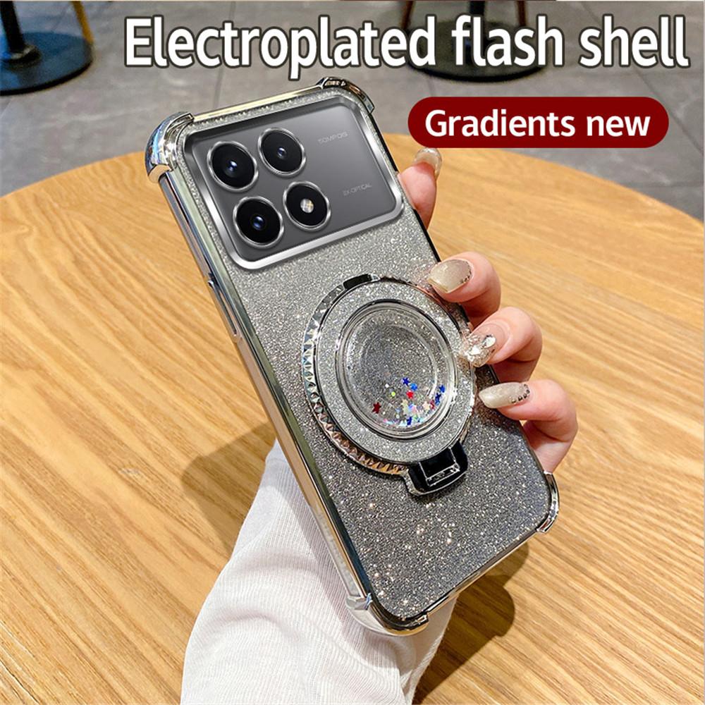 Quicksand Glitter Ring Stand Phone Case For Xiaomi Poco X6 Pro 5G X6 X3 NFC M6 Pro C65 12T 13T Pro Soft Silicon Shockproof Cover