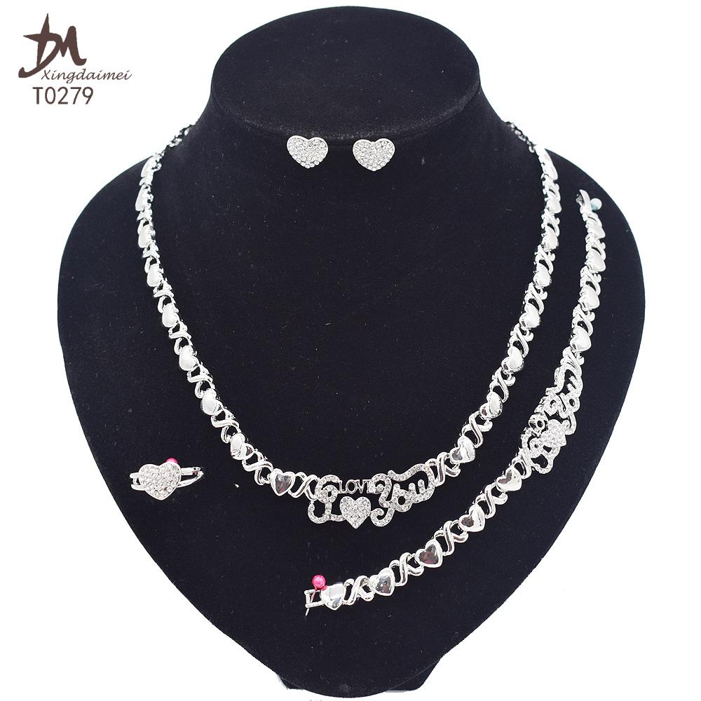T0245 High Quality 14K Gold Plating Jewelry Women Jewelry Set 14k Gold Plating Diamond XOXO Jewelry Set