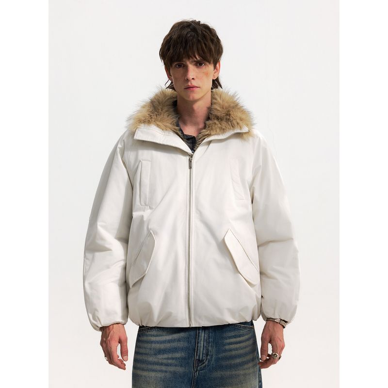 Blaexit American-Style Parka Winter Down Cotton Jacket for Men, Thickened and Warm with Fur Collar, Mountain Carving Coat