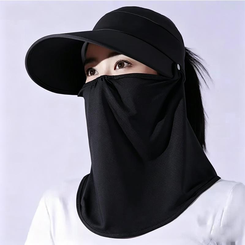Full Coverage Hats Women Anti Sun Ice Silk Wide Brim Outdoor Face Cover Casual Sunscreen Foldable Adjustable Hiking Hats
