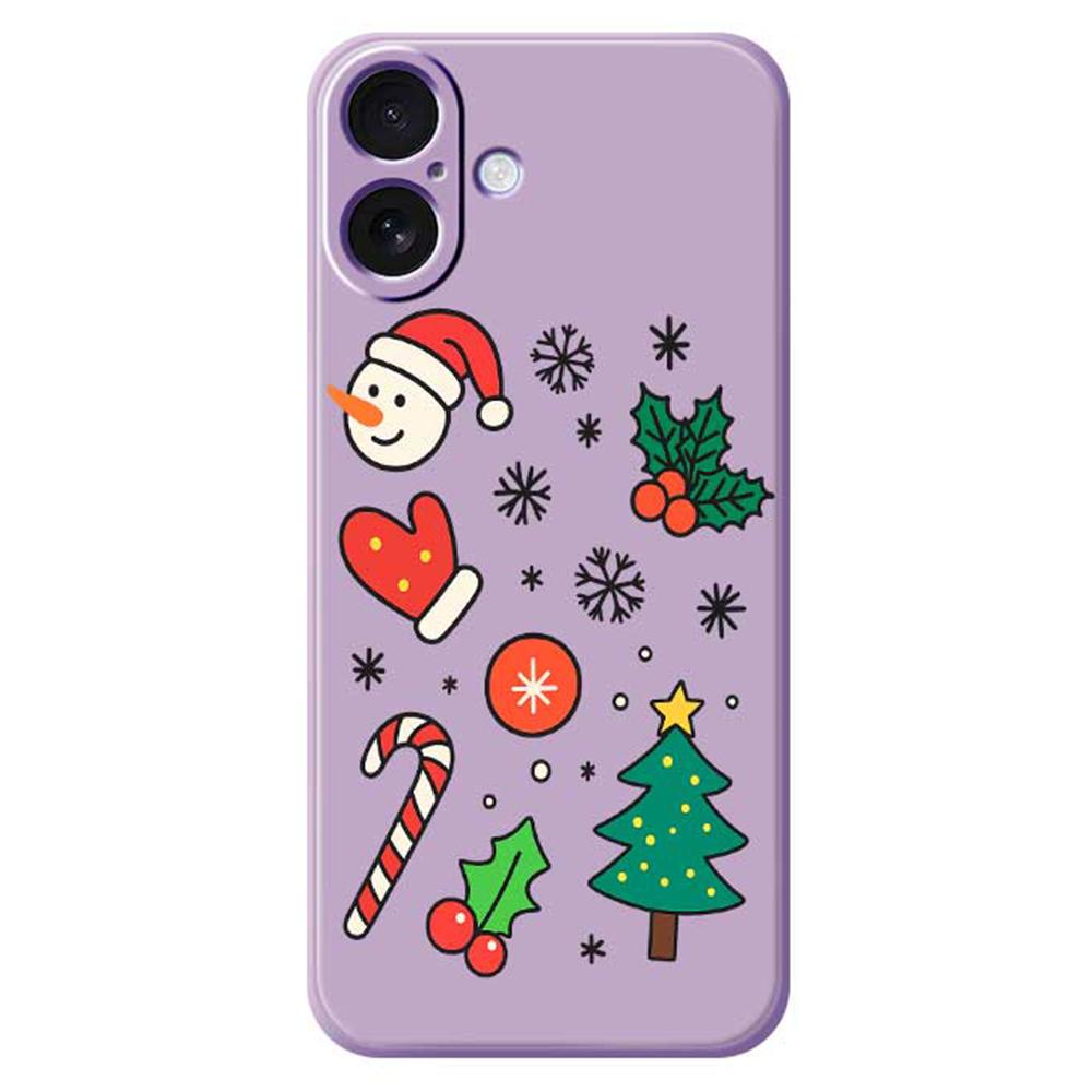 

For iPhone 17 Case Christmas Snowman and Tree Pattern Printing Straight Edge TPU Phone Back Cover Purple