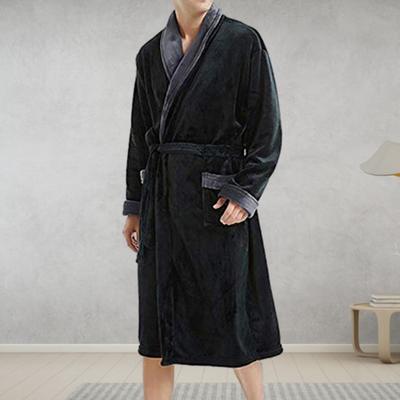Men Winter Nightgown Thick Plush Print Coral Fleece Great Water Absorption Long Sleeve