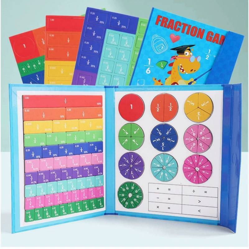 Wooden Magnetic Fraction Board Educational Toy For Third Grade Math Learning Dinosaur