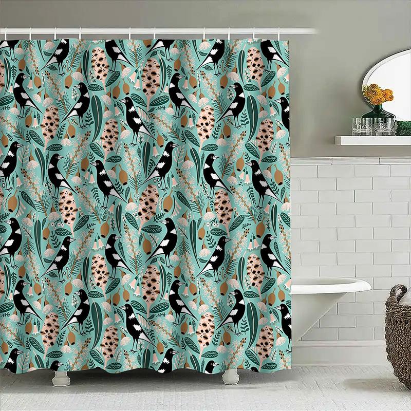 Floral Shower Curtain Botanical Birds Pattern Nature Themed Bathroom Decor Rustic Farmhouse Home Accent Vintage Style Waterproof