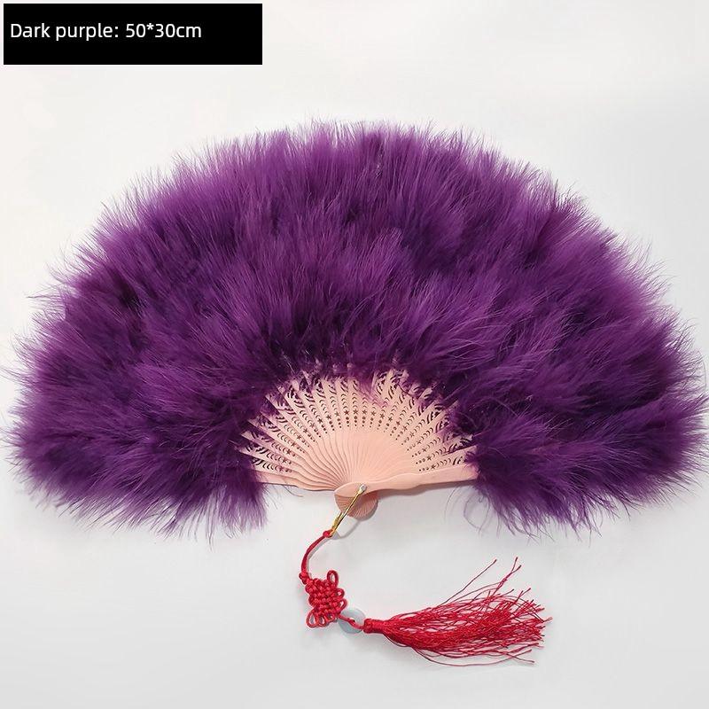 White Feather Fan Full Velvet Thickening Cheongsam Catwalk Folding Fan Yudi Boutique Night Shanghai Chinese Ancient Style Dancing Folding Fan Female