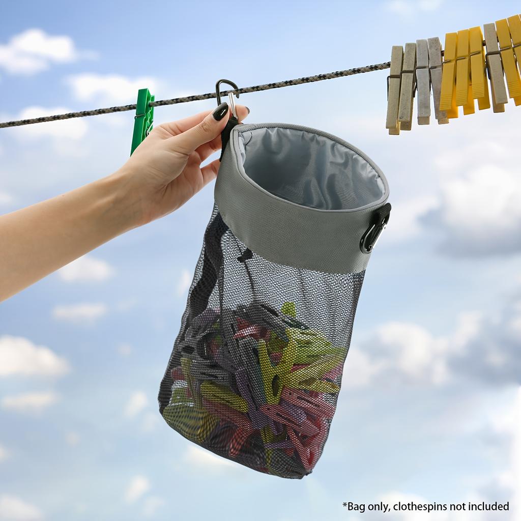 Mesh Clothing Rack Bag with Hooks, Shoulder Straps, Hanging Clothes Rack, Closed Clothes Rack with Drawstring Storage Bag for Drying, Beach Shell Bag