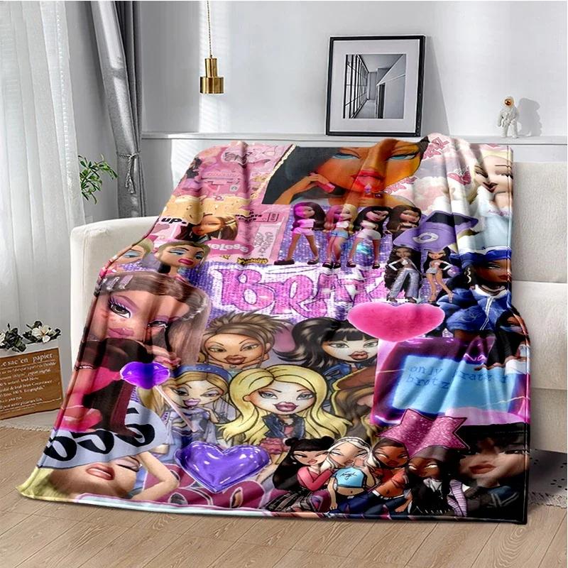 Kawaii Bratz Cartoon Anime Cute Throws Blanket Girl Sofa Home Hiking Picnic Bed Fashion Super Soft Flannel Blanket Birthday Gift