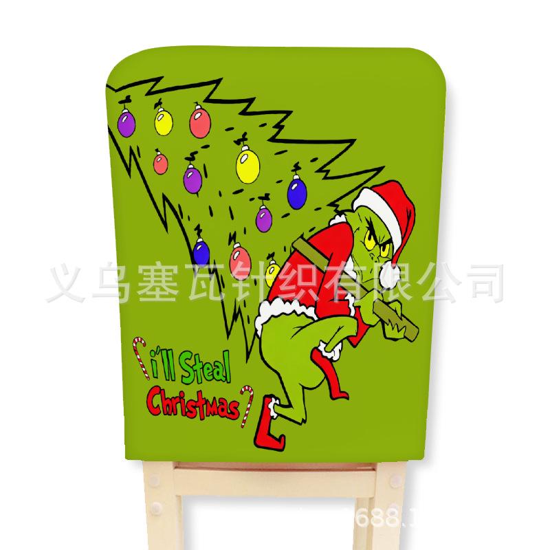 Cartoon Grinch Plush Chair Back Cover for Christmas Party Decor