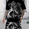 Set de Vară pentru Bărbați cu Tricou Larg Imprimat 3D și Pantaloni Scurți Modă Simplă Îmbrăcăminte Sport Casual Două Piese pentru Activități în Aer Liber