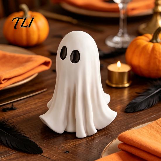Herfst Home Tafeldecoraties Schattig Wit Spook Hars Beeldje, Grote Ogen Figuur, Halloween Tafelblad Decoratie, Buiten Tuin Decor Spookachtig Binnen