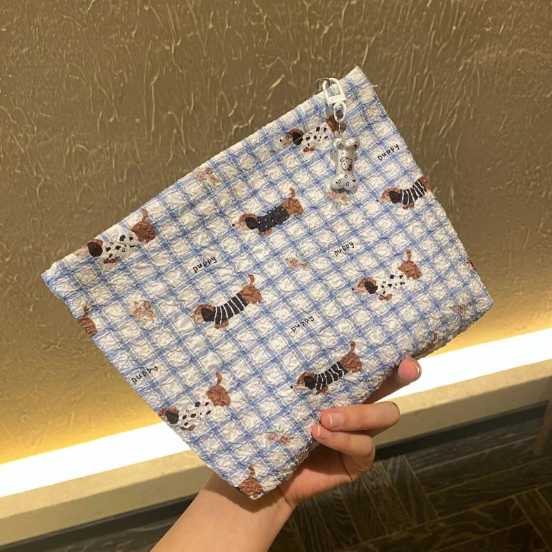 Cute Blue Grid Sausage Puppy Printed Cosmetic Bags Large Capacity Storage Travel Portable Toiletry Bags