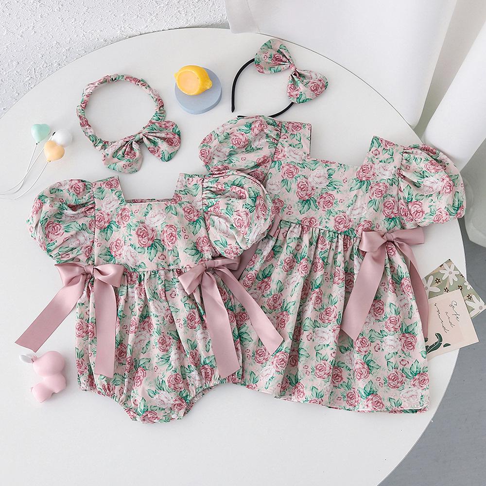 

Baby Girl Summer Romper: Short-Sleeve Pure Cotton Bodysuit & Dress Outfit Set 80cm