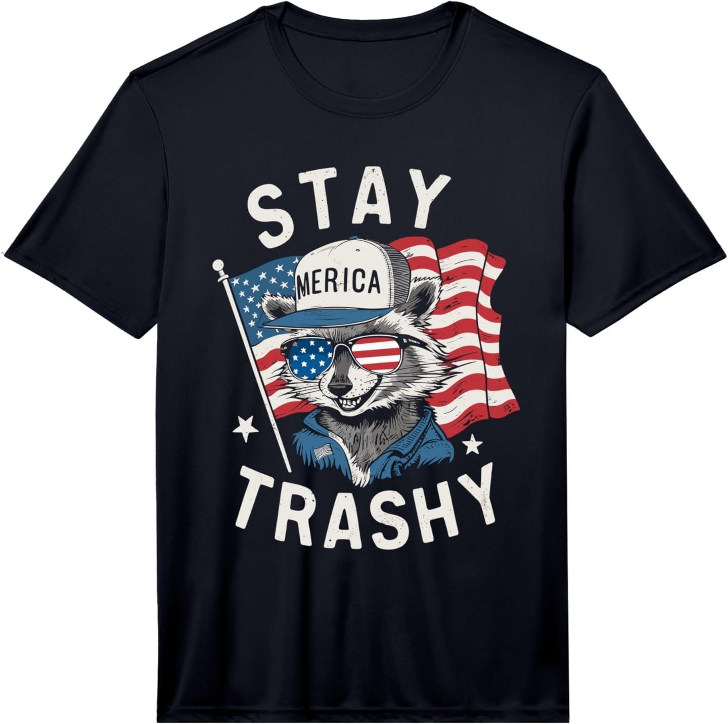 Mens Trash Party Attire Redneck Raccoon Stay Trashy USA Performance T-Shirt Unisex T-Shirt XL