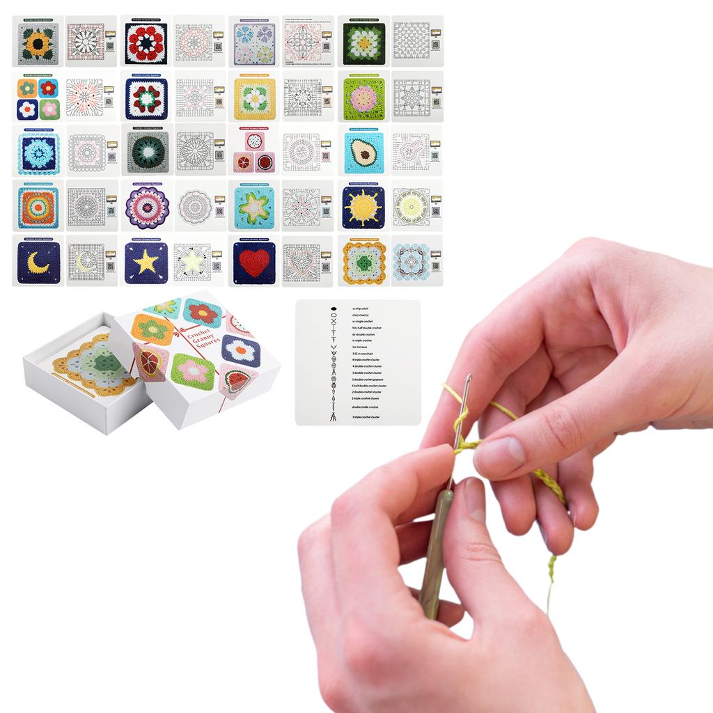20pcs DIY Knitted Pattern Cards Set Granny Square Card Deck Crochet Cards Knitting Kit for Beginners and Advanced Crafters