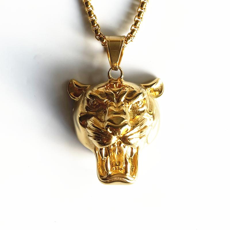 Men Hip hop head pendant necklaces gold color Stainless Steel never fade male vintage animal necklace jewelry drop shipping