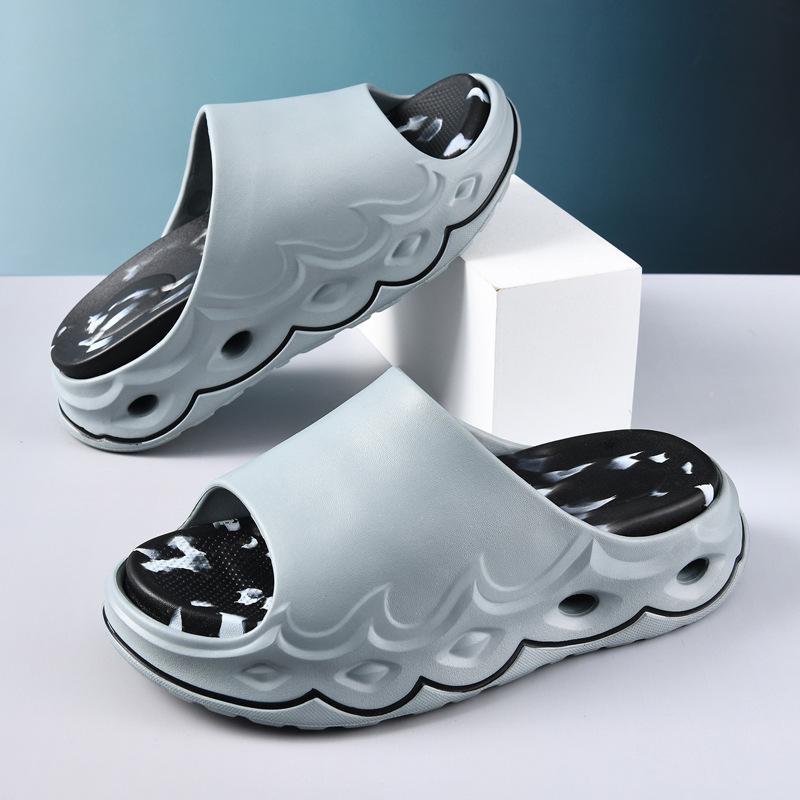 One-word Drag Men's Summer Outer Wear Thick-soled Non-slip Cool Slippers EVA Heightened Wear-resistant Breathable Non-smelly Foot Beach Slippers