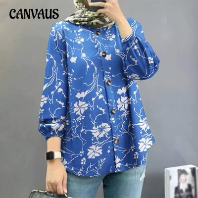 Plus Size Women's New Fashion Puffed Sleeve Floral Shirt
