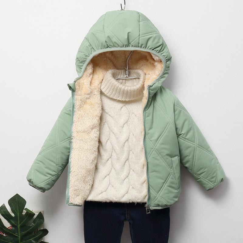 Children's Autumn and Winter Padded Short Solid-coloured Jacket with Hood Thickened Warm Outerwear