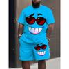 Summer Men's Creative Funky Expression 3D Printing Round Neck Short Sleeved Set Fashionable Comfortable Breathable Large Size Casual Sports Wear
