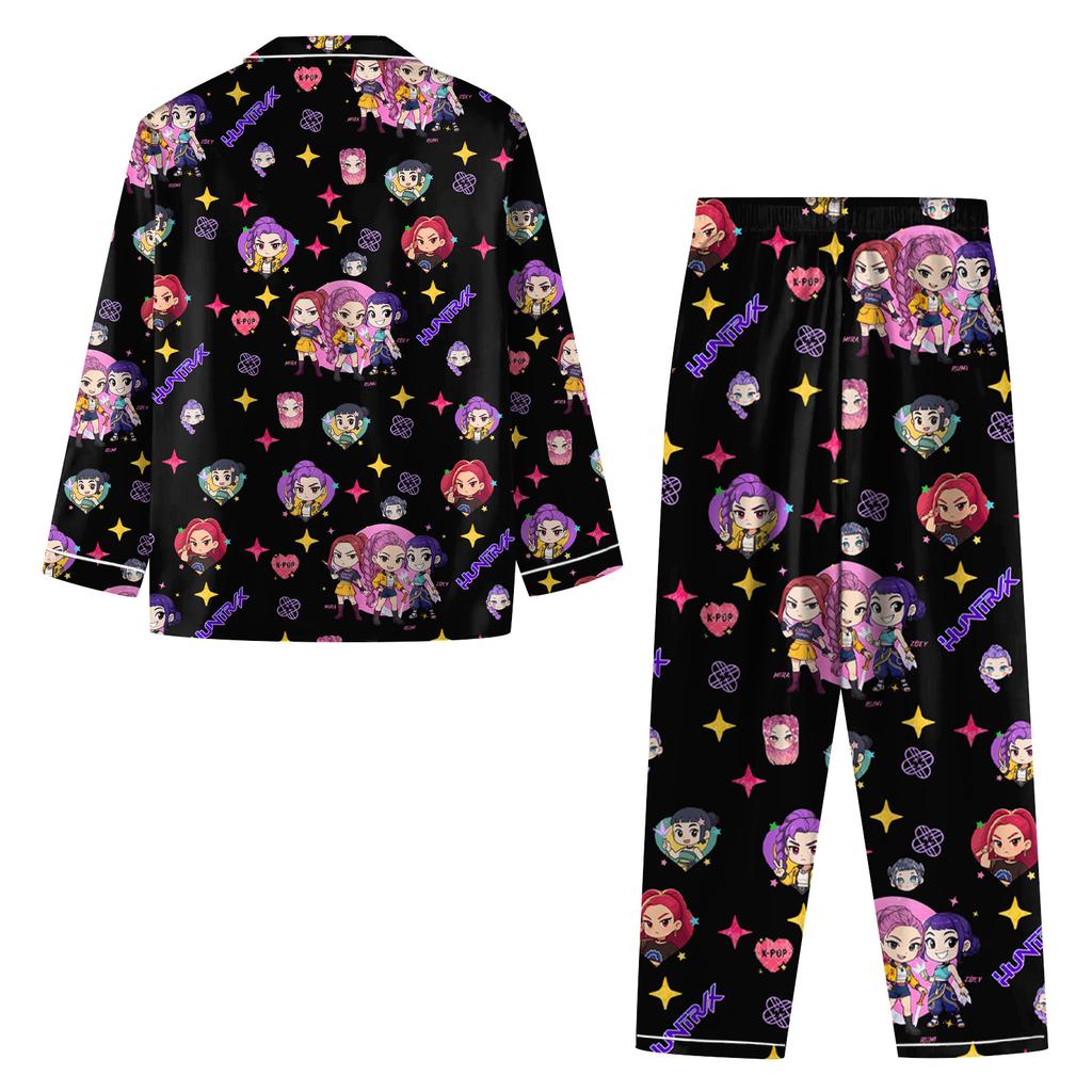 Women's 2 Piece Printed Suit Long Sleeve Button Up Top Wide Leg Pants Suit Set Pajamas Home Casual Suit