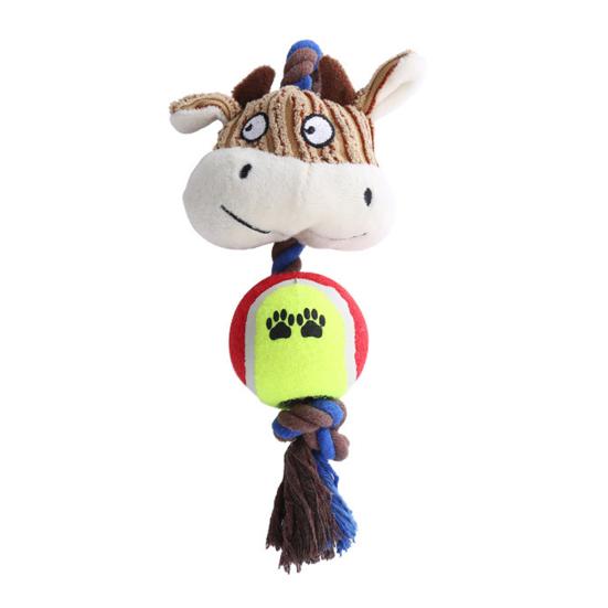 Plüsch Hundespielzeug Quietschende Tierkopf Tennisball Hund Kauspielzeug Interaktiver Seilknoten Zahnungsspielzeug für mittelgroße große Hunde Tauziehen Zahnpflege