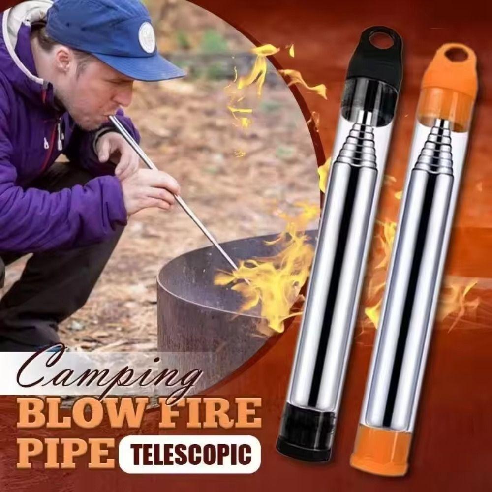 Stainless Steel Fire Blowing Tube Windproof Pocket Bellow Convenient Fire-making Tool  Camping