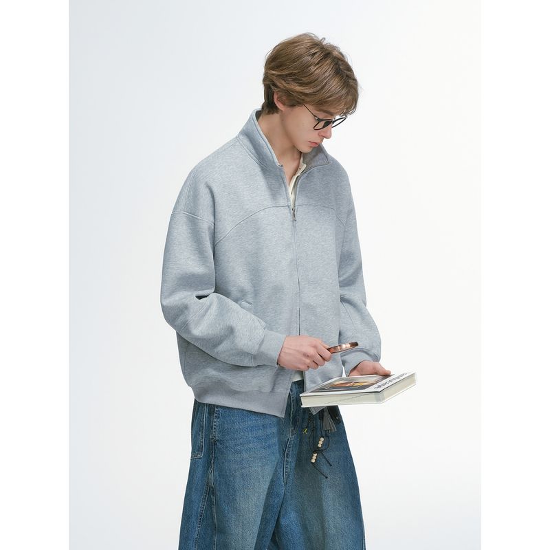 Dream Made American-Style Deconstructed Cleanfit Stand-Up Collar Cardigan Sweatshirt for Men, Heavyweight Short Jacket for Spring and Autumn