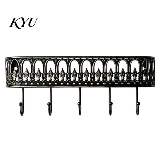 Ganci Salvaspazio per Ingresso, Mensole Galleggianti da Parete, Mensola in Metallo con 5 Ganci, Portachiavi Stile Vintage Decorazione in Ferro, Organizzatore per Posta, Scaffale di Stoccaggio
