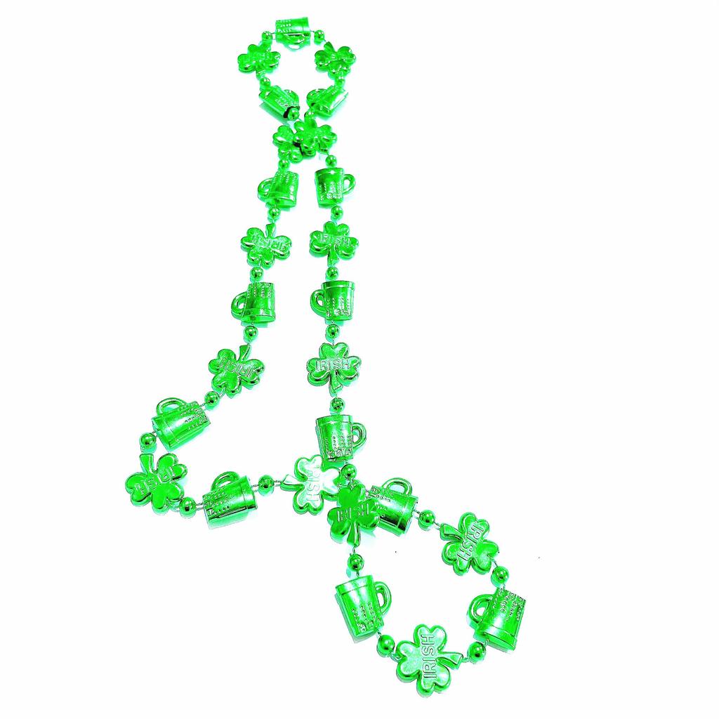 St. Patrick's Day Necklace Irish Clover Bead Chain Festival Party Jewelry Women's Lucky Green Pendant