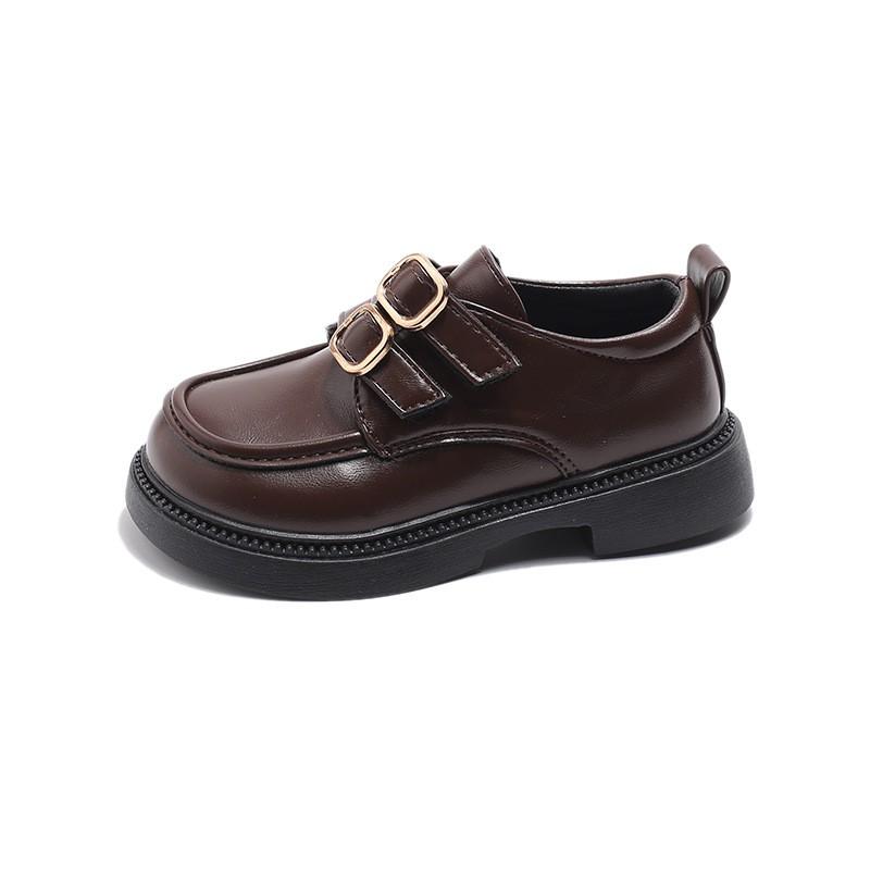 Girls Leather-Look Loafers Fall School Performance Black Brown Beige Kids Flat Shoes With