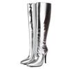 Luxury Women's Knee High Boots Trends Heels Winter Shoes Ladies Gold and Silver Long Tall Dance Party Boot Footwear Point Toe