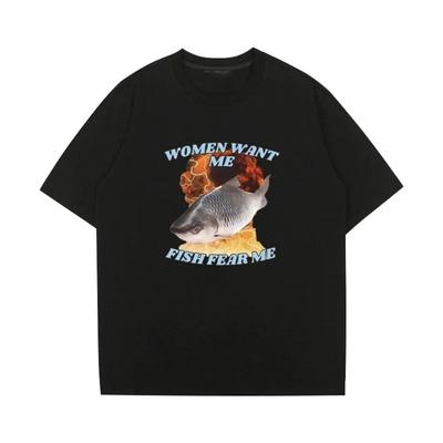 Lustige Grafik 'Want Me Fish Fear Me' Meme Aufdruck Kurzarm T-Shirts Mode Harajuku Vintage Oversized Tops