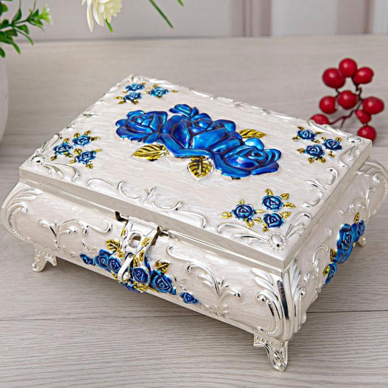 Grande Scatola per Gioielli in Metallo con Design Floreale Stile Nordico Organizer per Anelli Orecchini Anti-Appannamento Storage da Scrivania